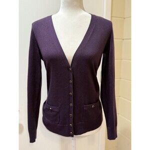 BANANA REPUBLIC Eggplant Wool Blend Cardigan Sweater Gold Button Front Pockets S